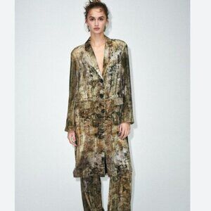 ZARA Velvelt Tie-Dye Long Coat Size S